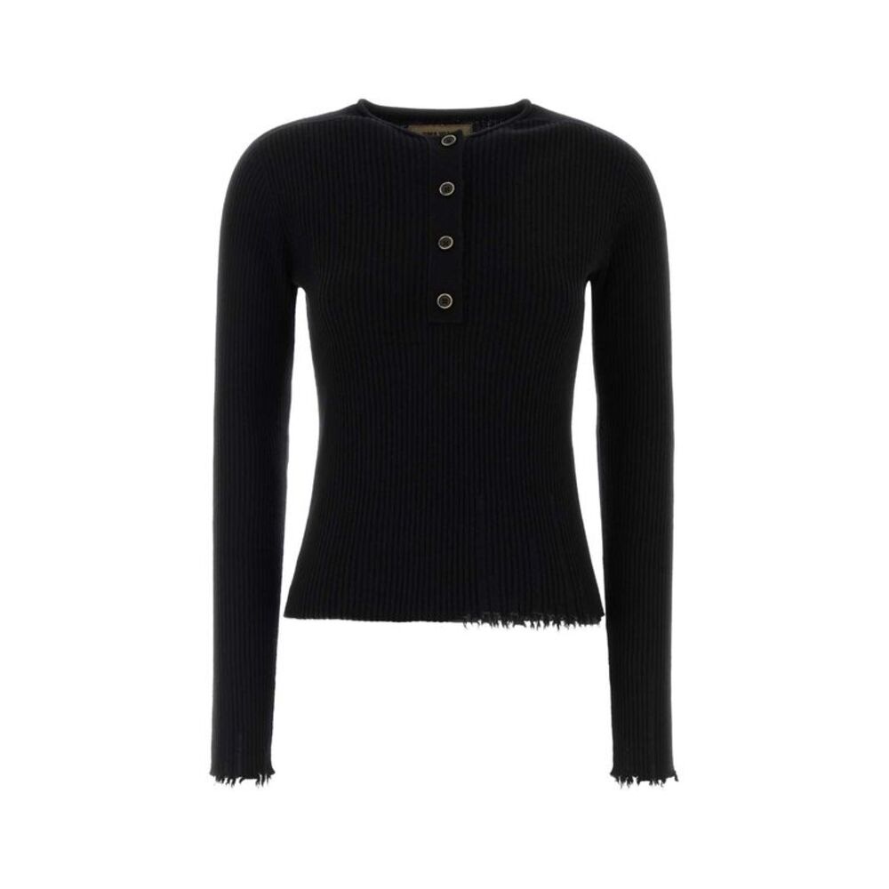 Uma Wang Women Black Cashmere Henley Sweater
